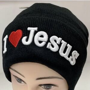 Black Beanie with I Love Jesus Embroidery